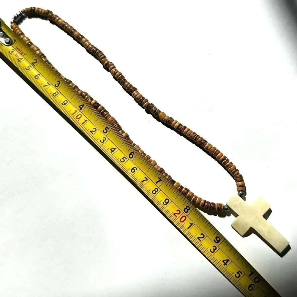 Bone cross coconut shell beaded pendent necklace